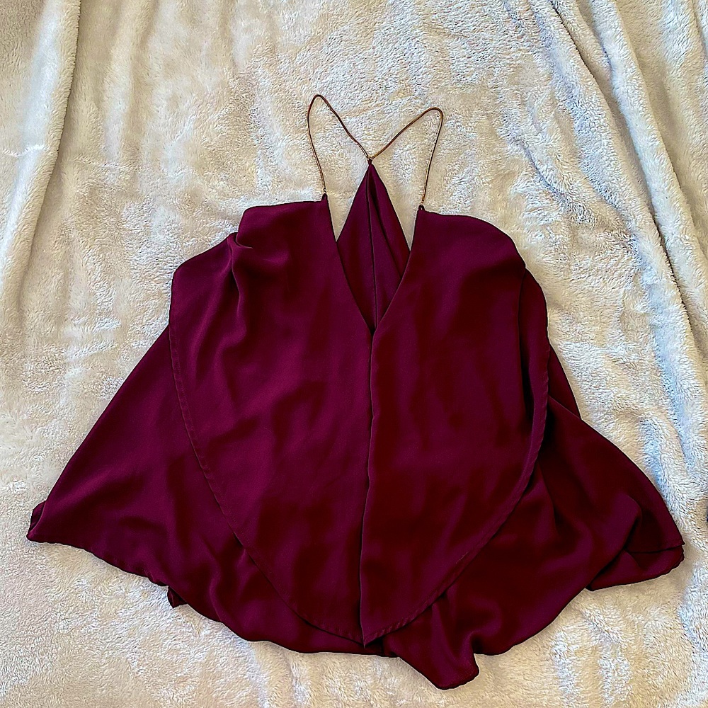 Burgundy Blouse with Gold Chain Accent